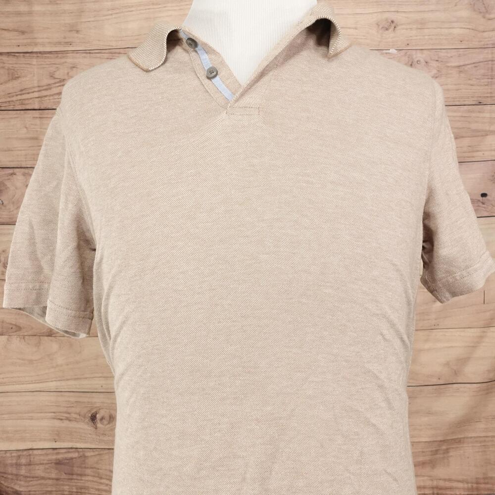 Tasso Elba Polo Shirt Mens M Beige 100% Cotton Solid Knit Short Sleeve Casual